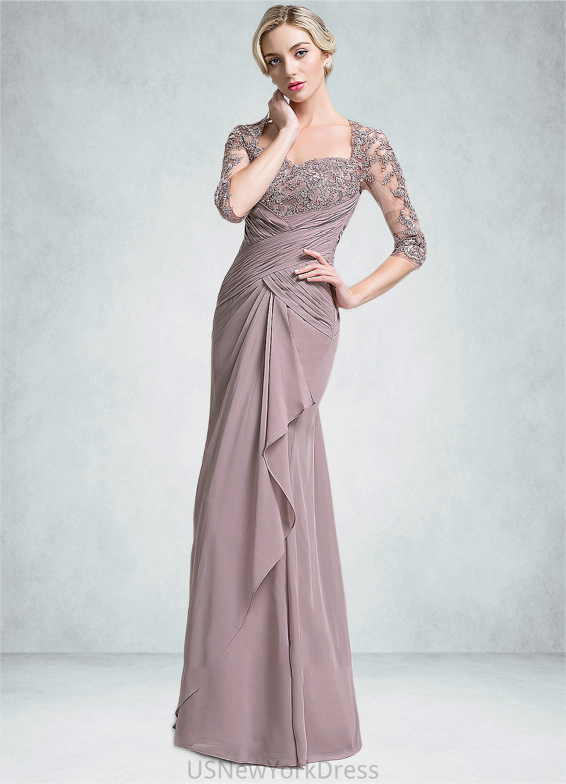 Sherry Trumpet/Mermaid Sweetheart Floor-Length Chiffon Mother of the Bride Dress With Ruffle Cascading Ruffles DJ126P0014694