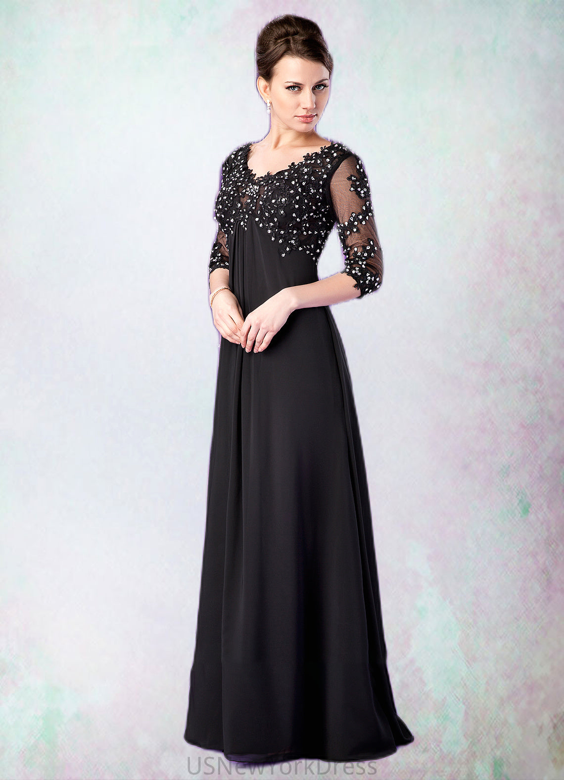 Delaney Empire V-neck Sweep Train Chiffon Mother of the Bride Dress With Lace Beading DJ126P0014697