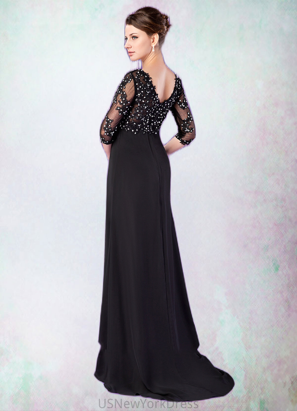 Delaney Empire V-neck Sweep Train Chiffon Mother of the Bride Dress With Lace Beading DJ126P0014697