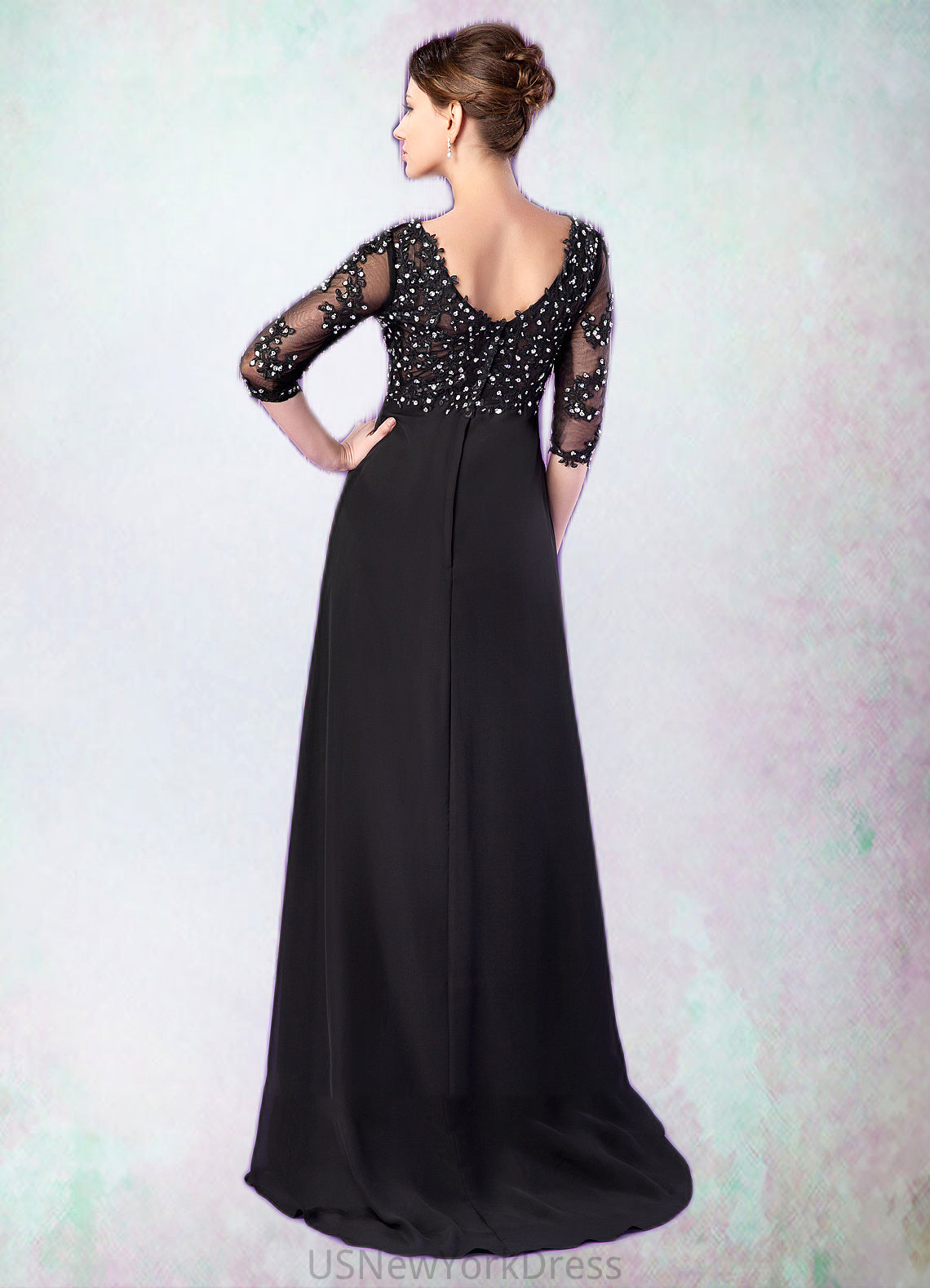 Delaney Empire V-neck Sweep Train Chiffon Mother of the Bride Dress With Lace Beading DJ126P0014697