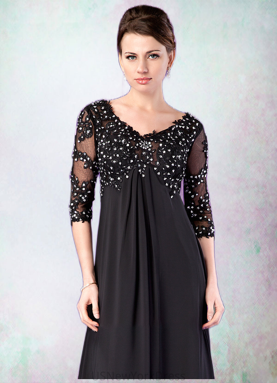 Delaney Empire V-neck Sweep Train Chiffon Mother of the Bride Dress With Lace Beading DJ126P0014697