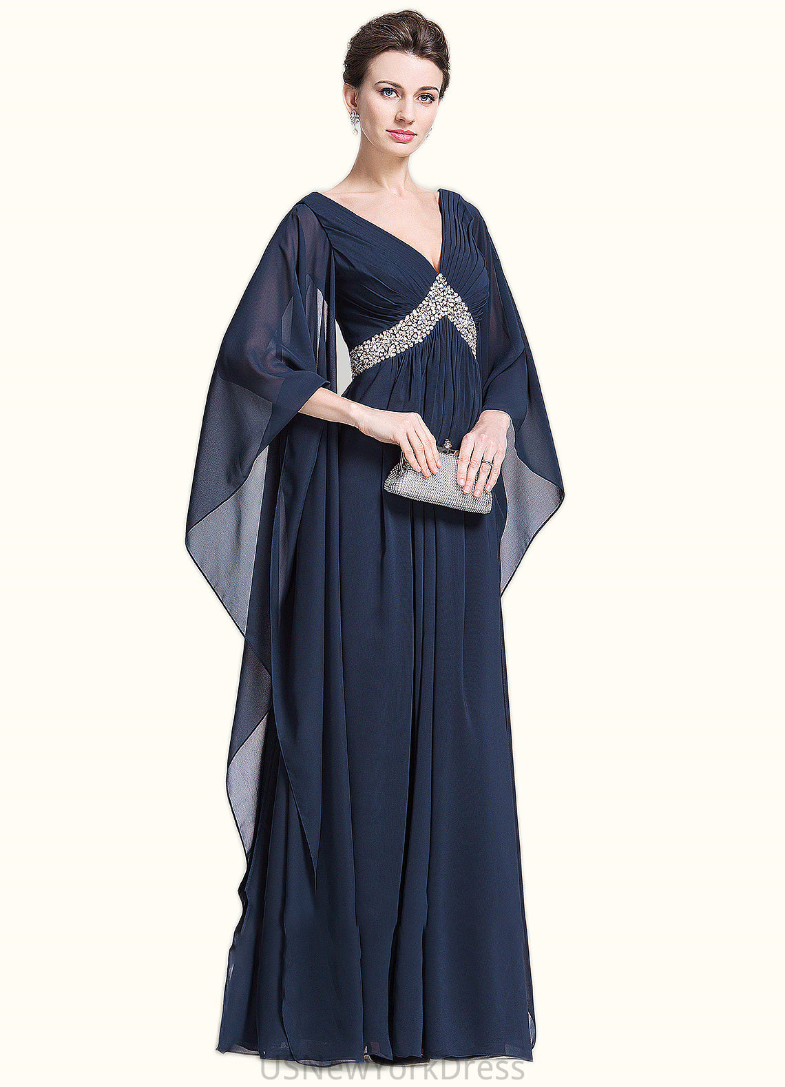 Zariah Empire V-neck Floor-Length Chiffon Mother of the Bride Dress With Ruffle Beading Sequins DJ126P0014724