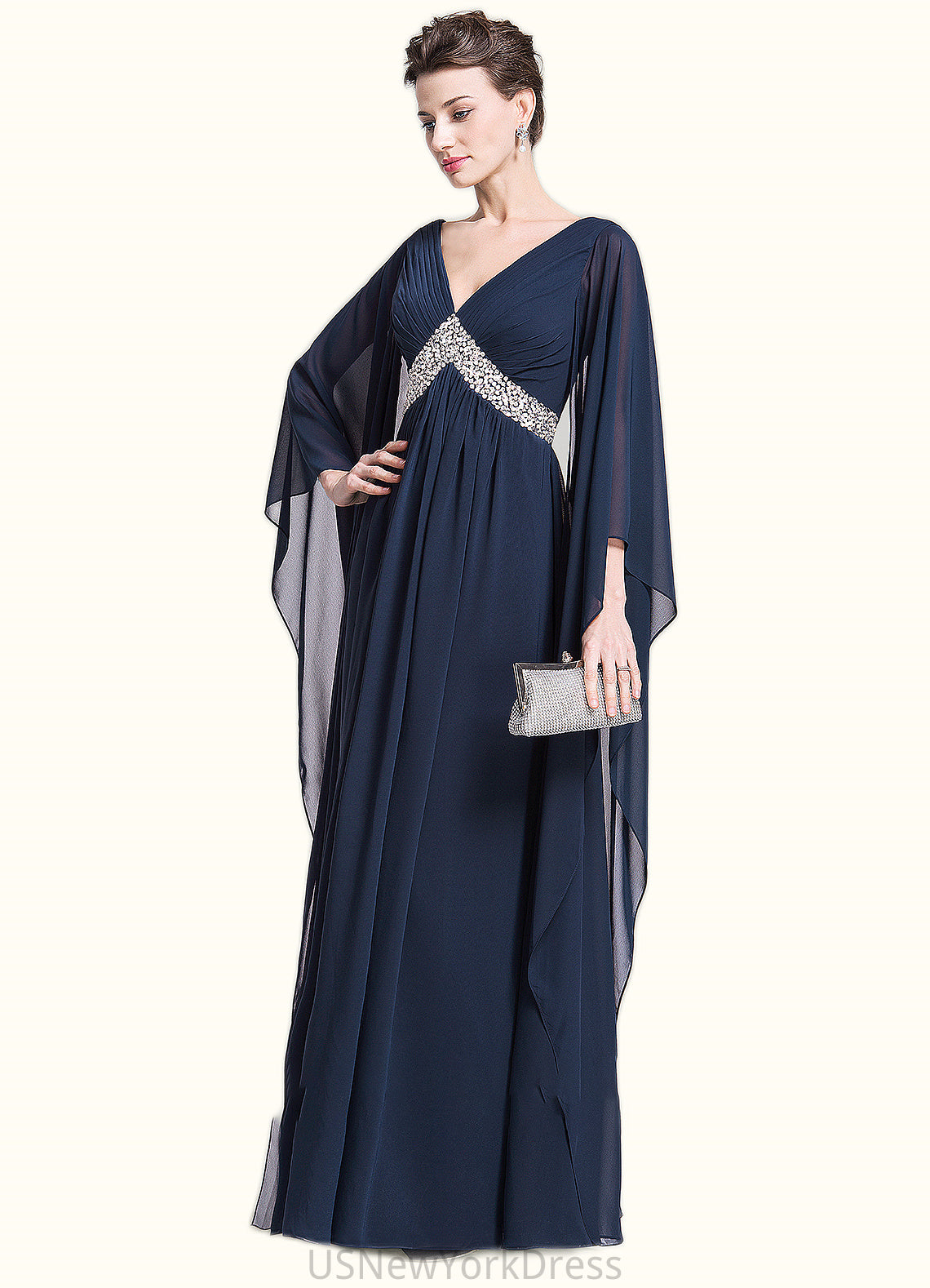 Zariah Empire V-neck Floor-Length Chiffon Mother of the Bride Dress With Ruffle Beading Sequins DJ126P0014724