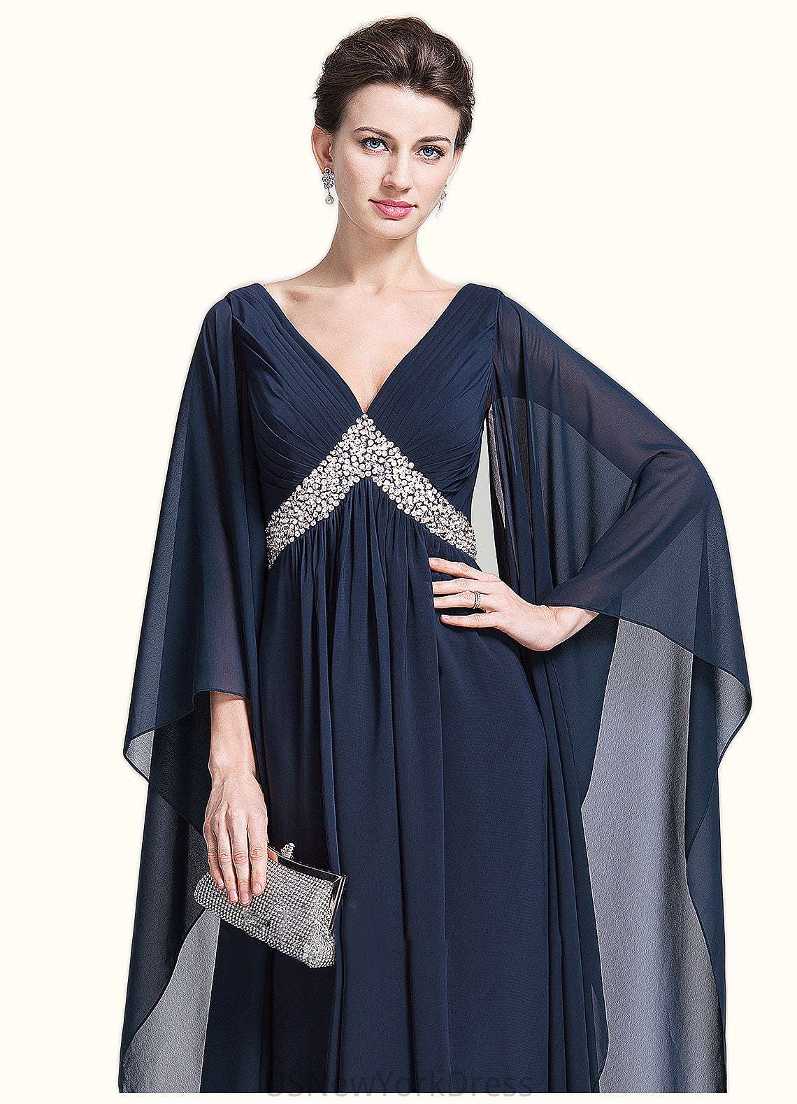 Zariah Empire V-neck Floor-Length Chiffon Mother of the Bride Dress With Ruffle Beading Sequins DJ126P0014724