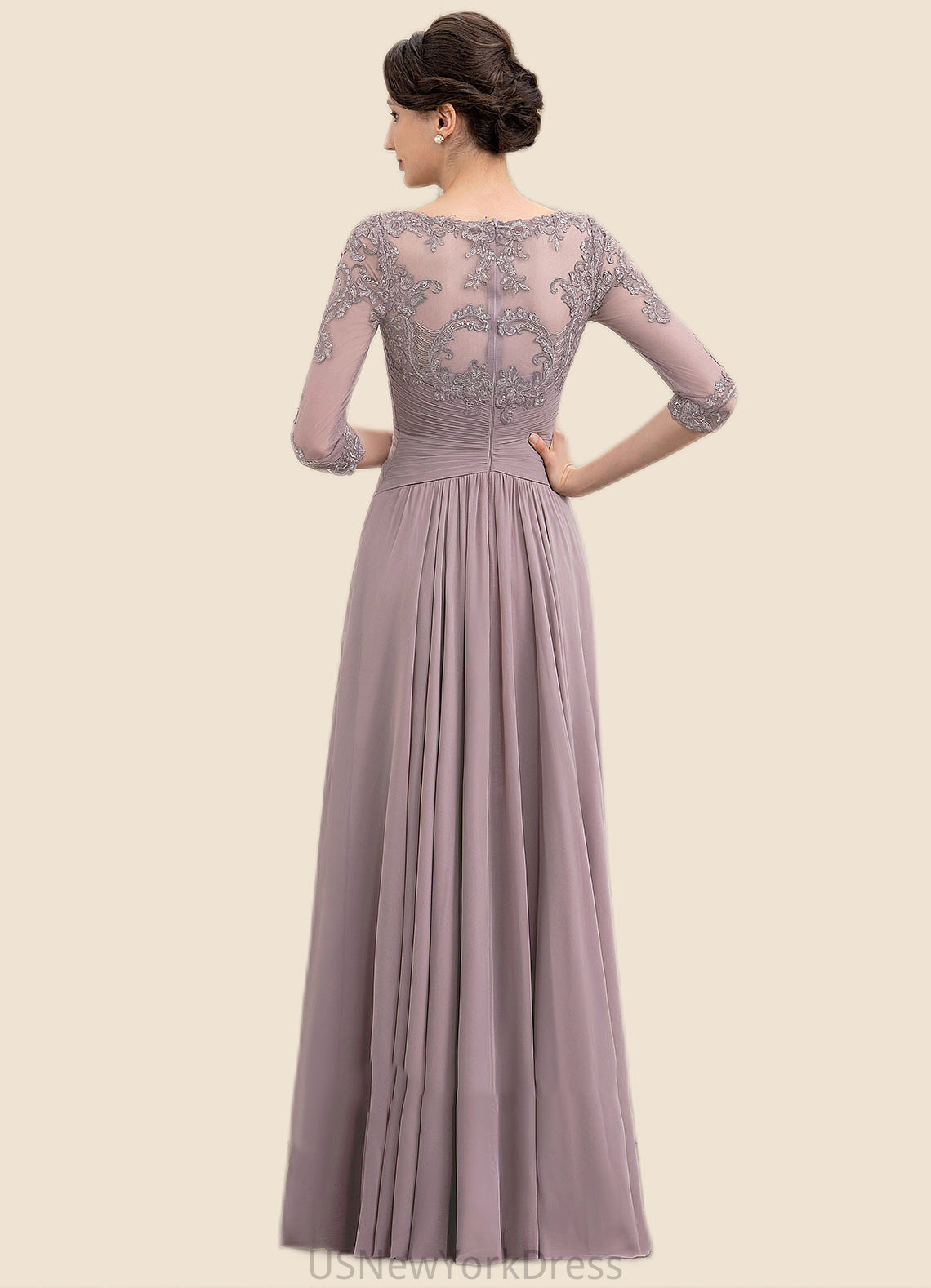 Violet A-Line V-neck Asymmetrical Chiffon Lace Mother of the Bride Dress With Sequins DJ126P0014728