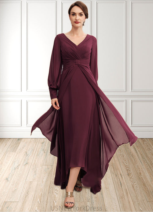 Michaela A-Line V-neck Asymmetrical Chiffon Mother of the Bride Dress With Ruffle DJ126P0014732