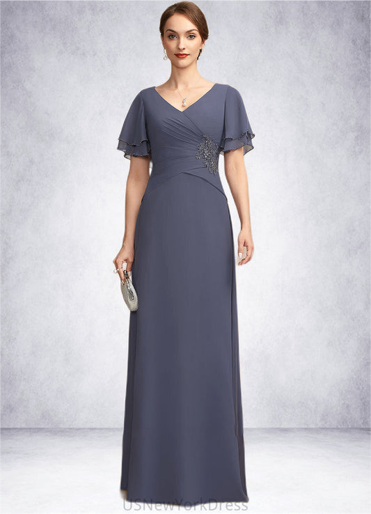 Ashlee A-Line V-neck Floor-Length Chiffon Mother of the Bride Dress With Ruffle Beading DJ126P0014737