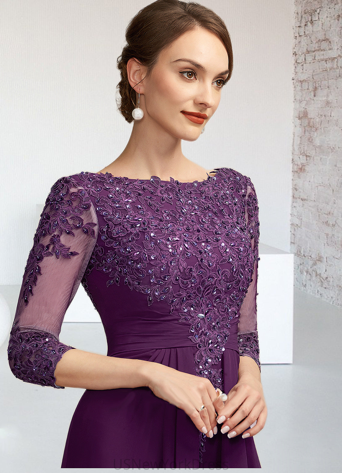 Hazel A-Line Scoop Neck Floor-Length Chiffon Lace Mother of the Bride Dress With Beading Sequins DJ126P0014738