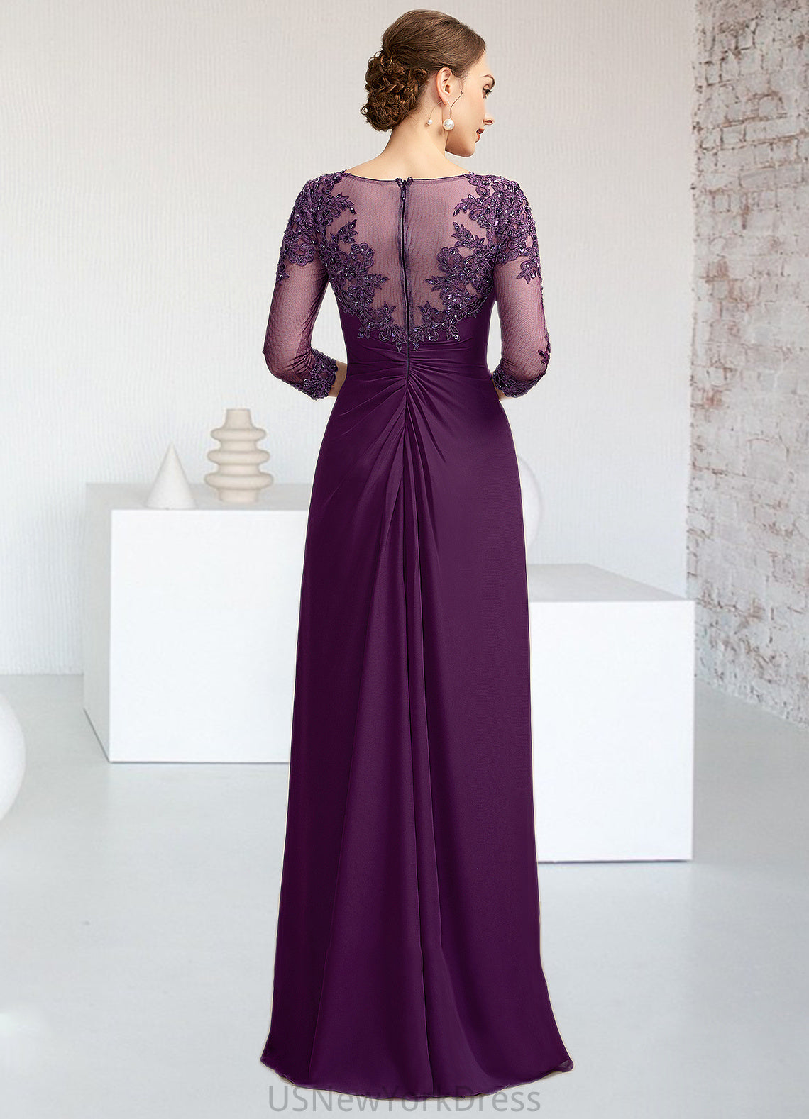 Hazel A-Line Scoop Neck Floor-Length Chiffon Lace Mother of the Bride Dress With Beading Sequins DJ126P0014738