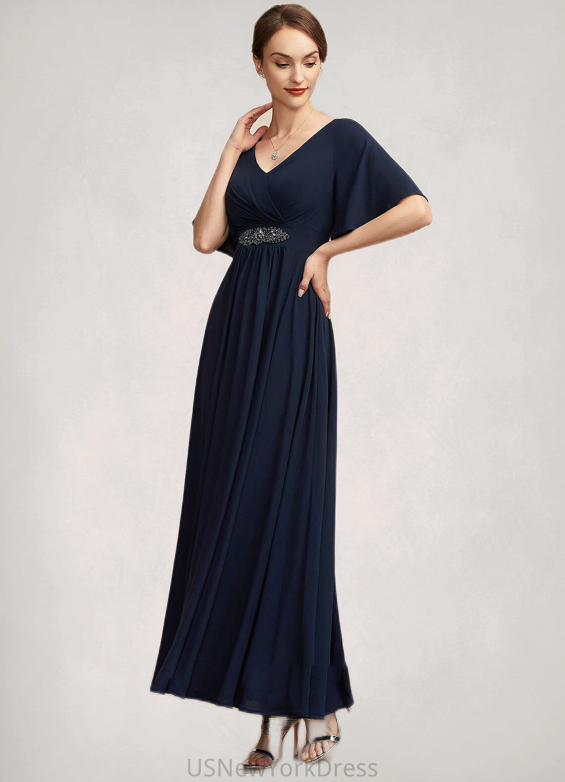 Jaylyn A-Line V-neck Ankle-Length Mother of the Bride Dress With Ruffle DJ126P0014742