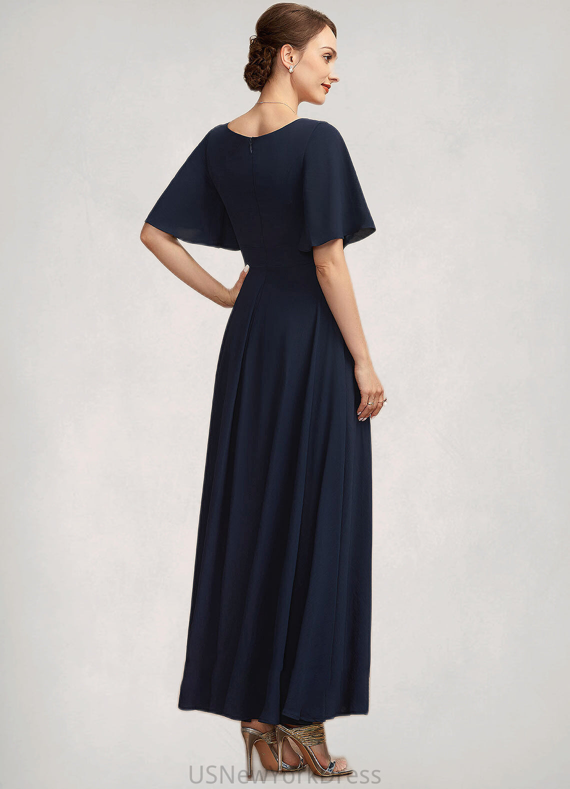 Jaylyn A-Line V-neck Ankle-Length Mother of the Bride Dress With Ruffle DJ126P0014742