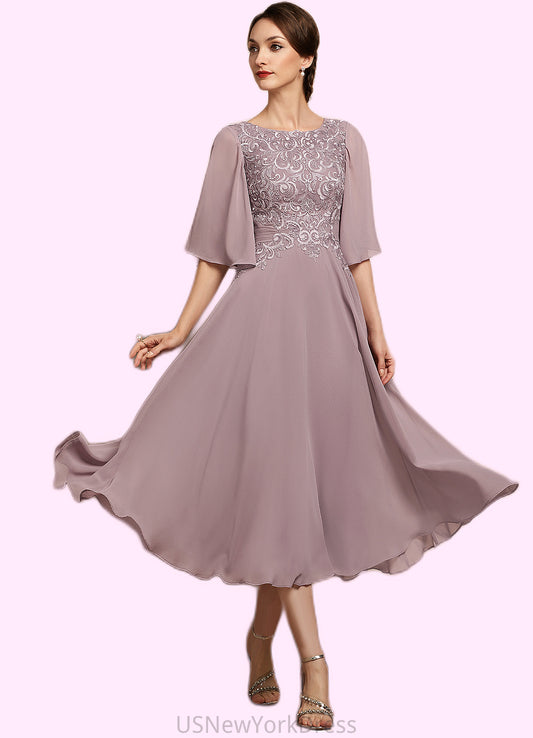 Essence A-Line Scoop Neck Tea-Length Chiffon Lace Mother of the Bride Dress DJ126P0014743