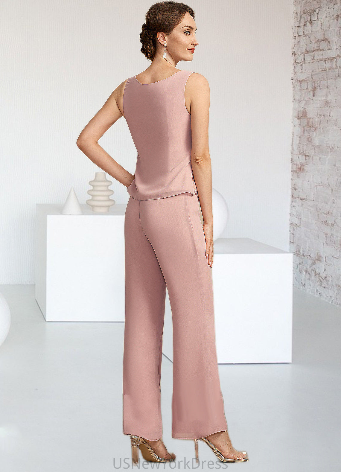 Sophronia Jumpsuit/Pantsuit Scoop Neck Ankle-Length Chiffon Lace Mother of the Bride Dress DJ126P0014746