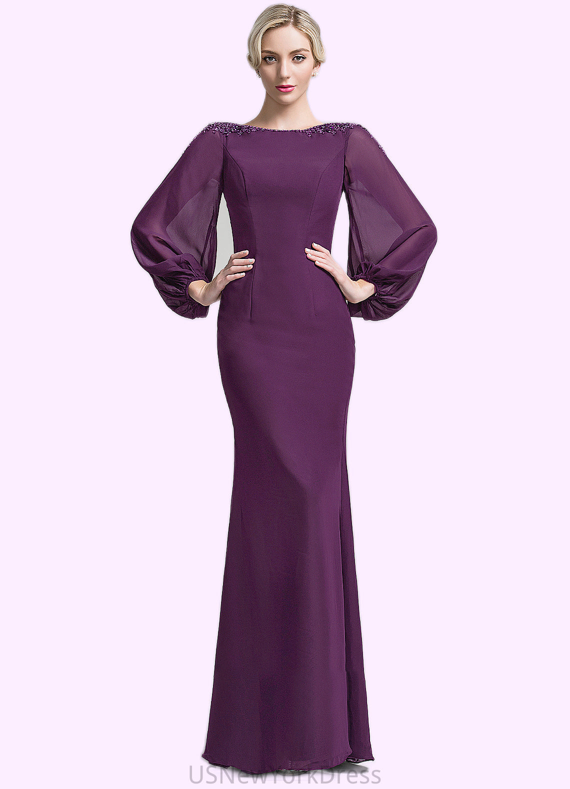 Eve Trumpet/Mermaid Scoop Neck Floor-Length Chiffon Mother of the Bride Dress With Beading Sequins DJ126P0014748