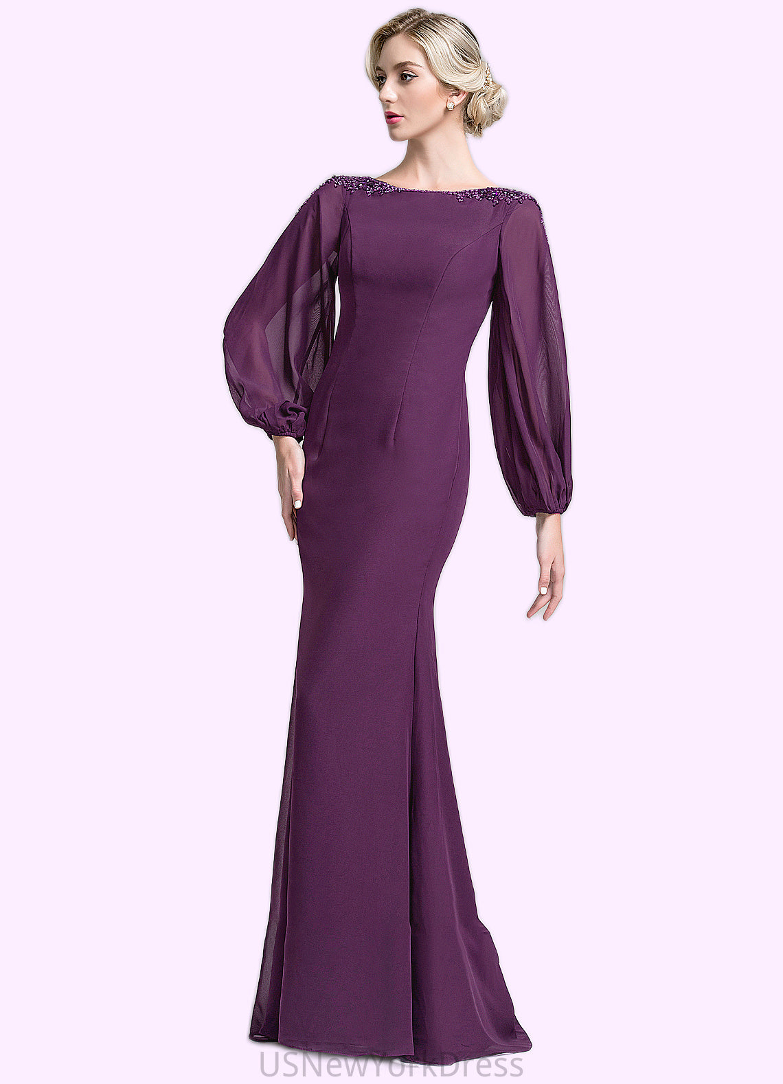 Eve Trumpet/Mermaid Scoop Neck Floor-Length Chiffon Mother of the Bride Dress With Beading Sequins DJ126P0014748