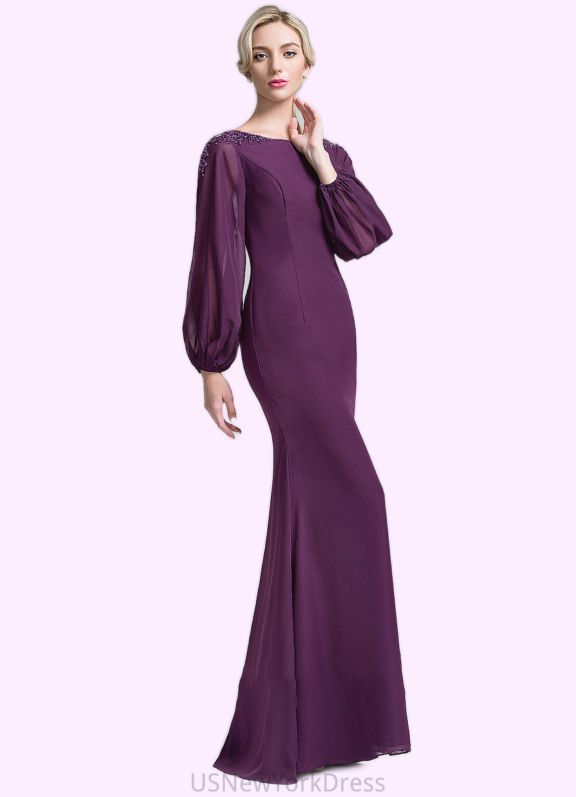 Eve Trumpet/Mermaid Scoop Neck Floor-Length Chiffon Mother of the Bride Dress With Beading Sequins DJ126P0014748