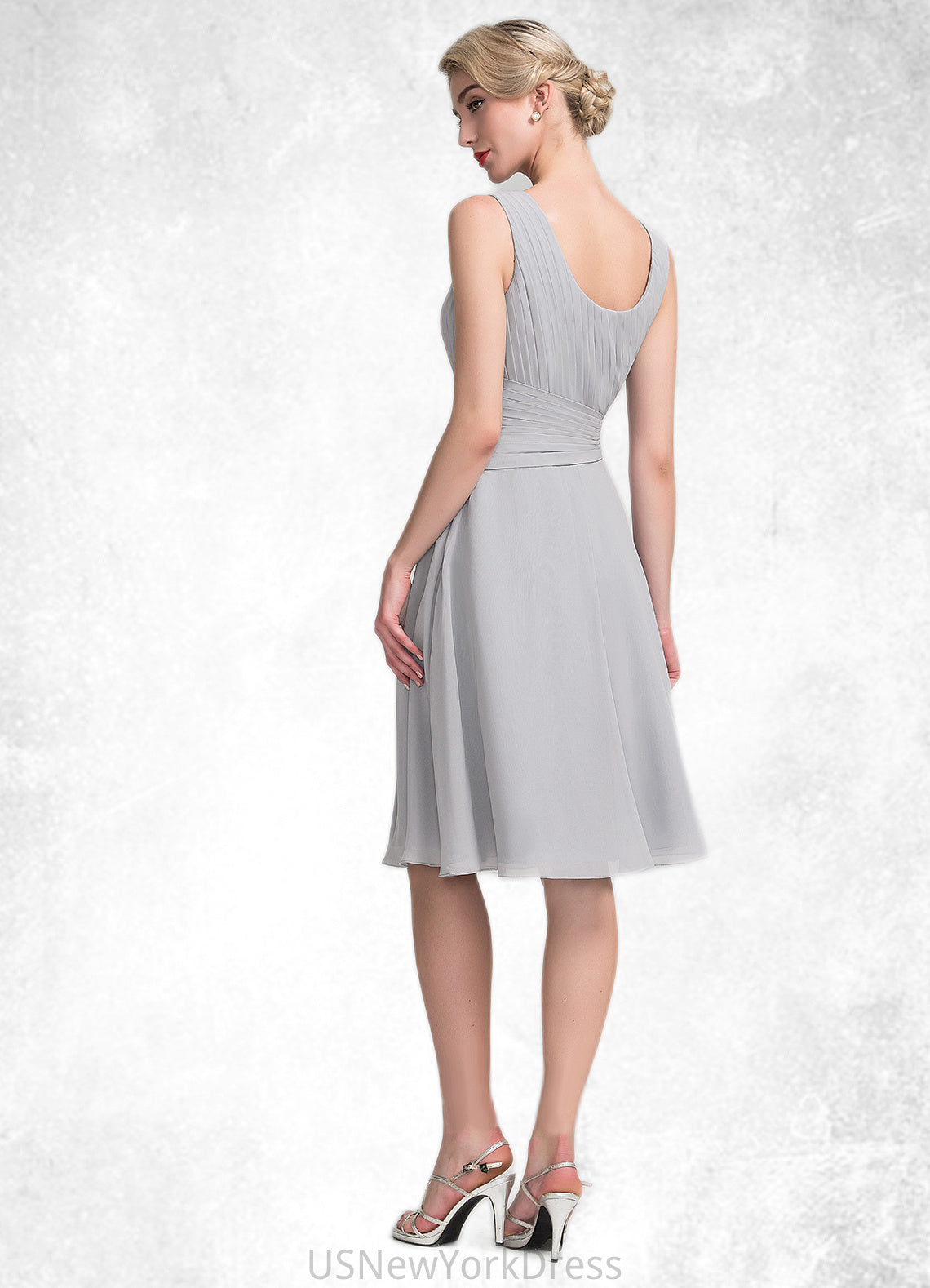 Marina A-Line Scoop Neck Knee-Length Chiffon Mother of the Bride Dress With Beading Cascading Ruffles DJ126P0014751