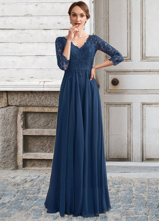 Ruby A-Line V-neck Floor-Length Chiffon Lace Mother of the Bride Dress DJ126P0014753