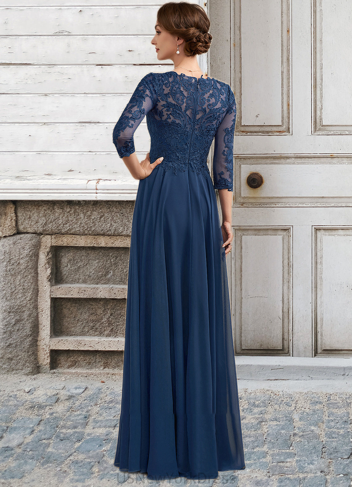 Ruby A-Line V-neck Floor-Length Chiffon Lace Mother of the Bride Dress DJ126P0014753