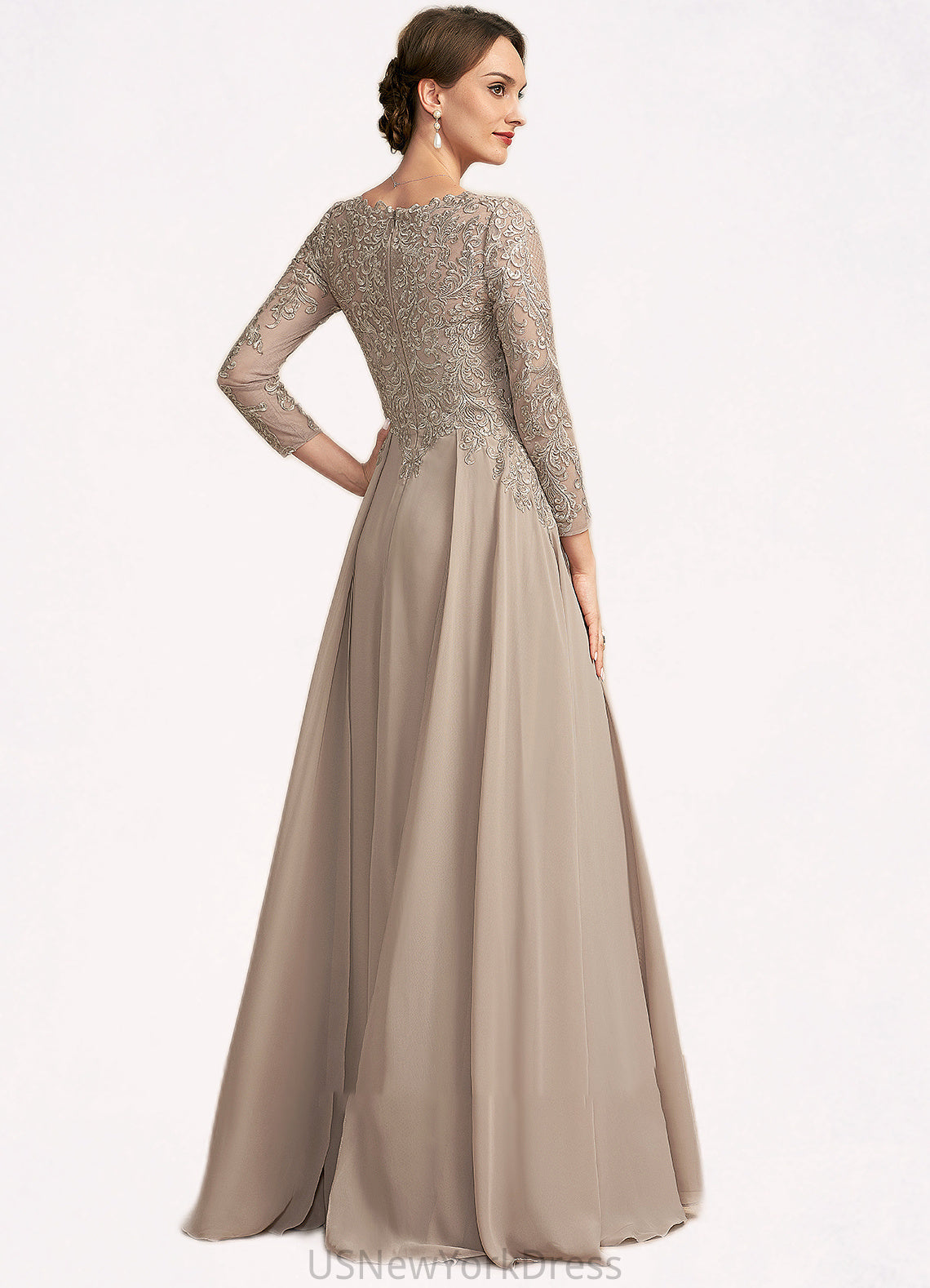 Deja A-Line V-neck Floor-Length Chiffon Lace Mother of the Bride Dress DJ126P0014754