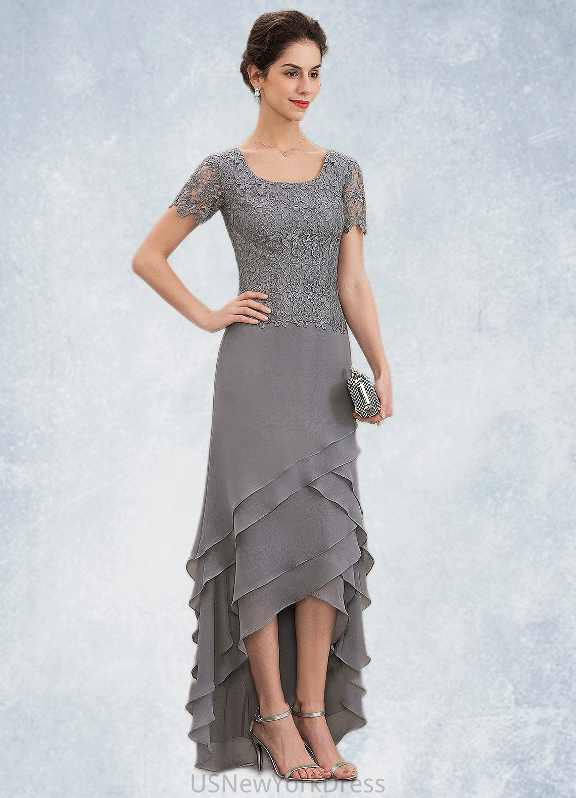 Jenny A-Line Scoop Neck Asymmetrical Chiffon Lace Mother of the Bride Dress With Cascading Ruffles DJ126P0014757