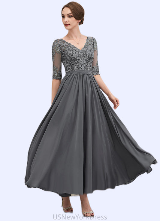 Audrey A-line V-Neck Ankle-Length Chiffon Lace Mother of the Bride Dress DJ126P0014760