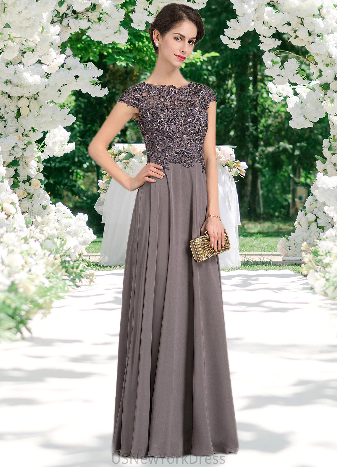 Novia A-Line Scoop Neck Floor-Length Chiffon Lace Mother of the Bride Dress With Beading DJ126P0014761