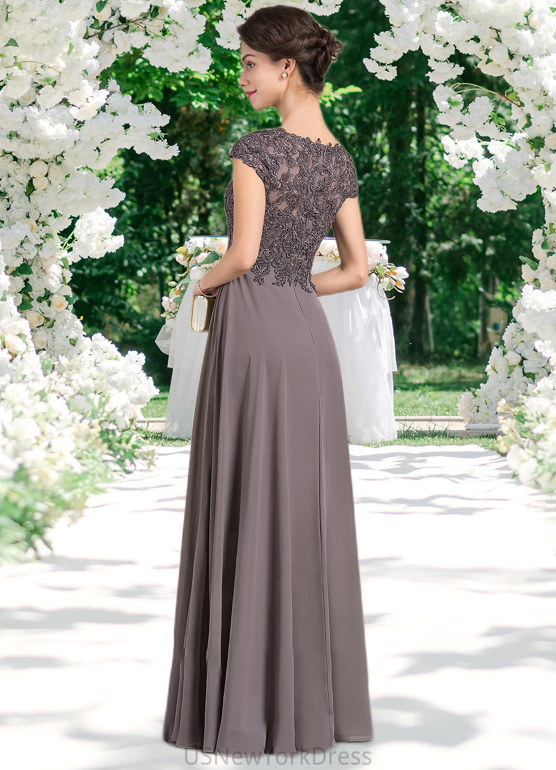 Novia A-Line Scoop Neck Floor-Length Chiffon Lace Mother of the Bride Dress With Beading DJ126P0014761