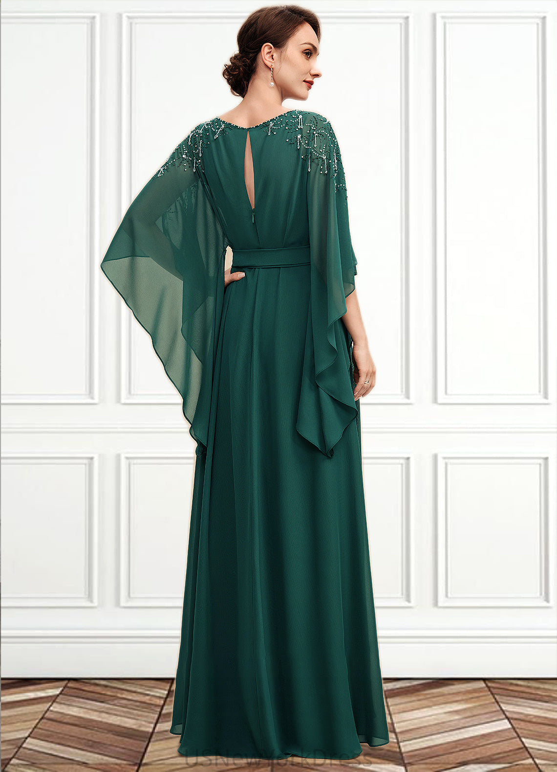 Avah A-Line Scoop Neck Floor-Length Chiffon Mother of the Bride Dress With Beading Bow(s) DJ126P0014763