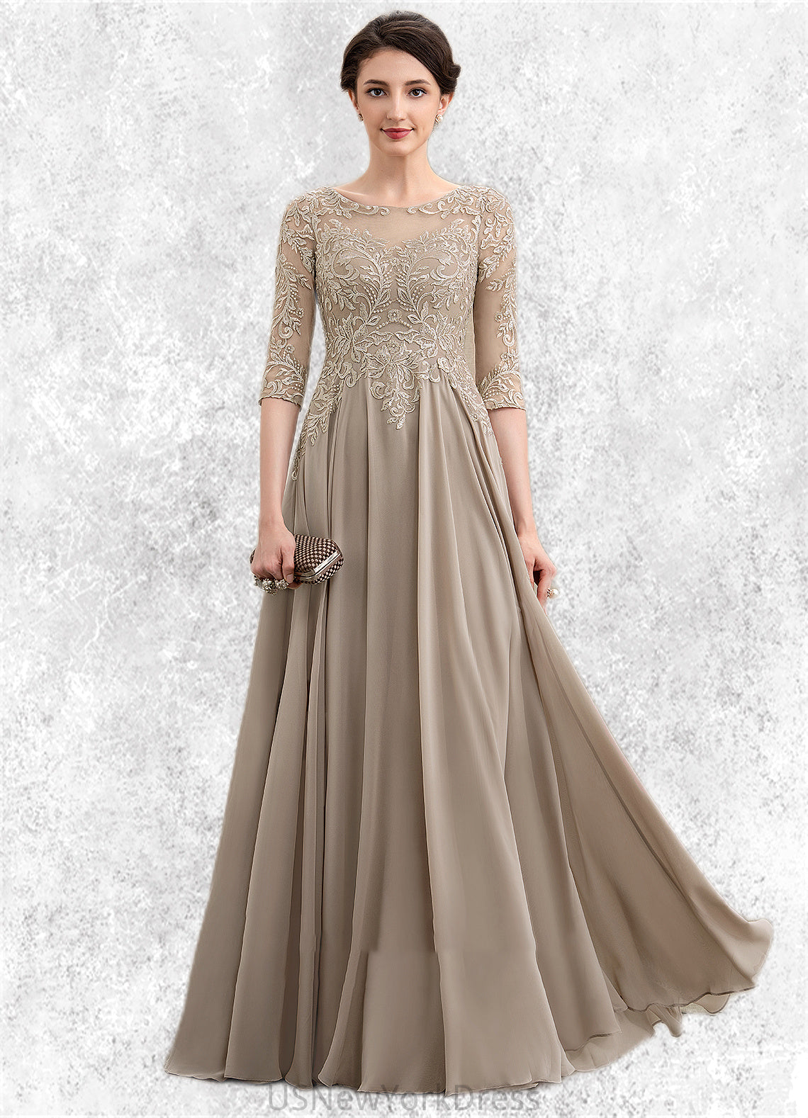 Mariam A-Line Scoop Neck Floor-Length Chiffon Lace Mother of the Bride Dress With Sequins DJ126P0014764