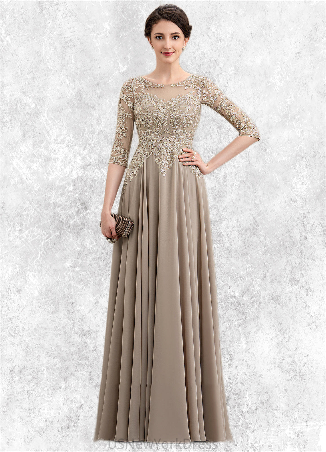 Mariam A-Line Scoop Neck Floor-Length Chiffon Lace Mother of the Bride Dress With Sequins DJ126P0014764