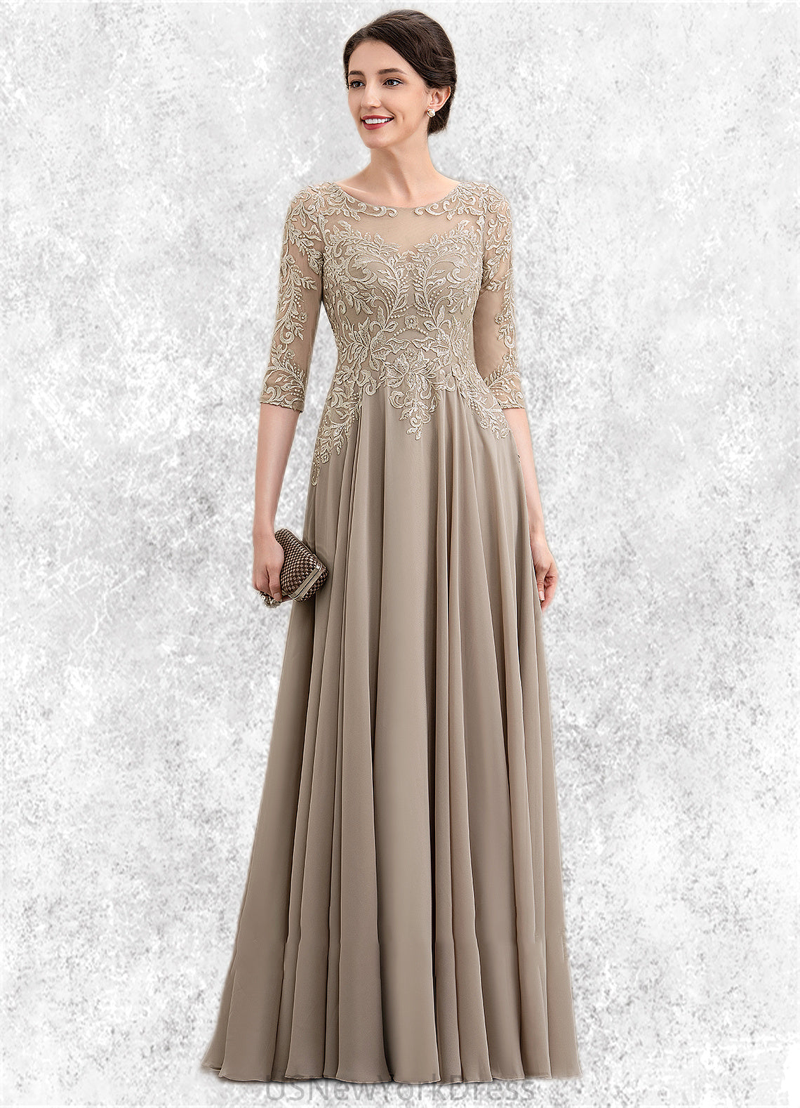 Mariam A-Line Scoop Neck Floor-Length Chiffon Lace Mother of the Bride Dress With Sequins DJ126P0014764