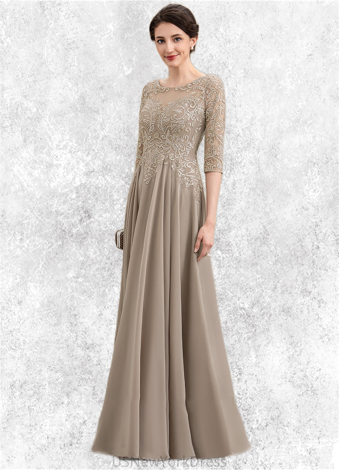 Mariam A-Line Scoop Neck Floor-Length Chiffon Lace Mother of the Bride Dress With Sequins DJ126P0014764