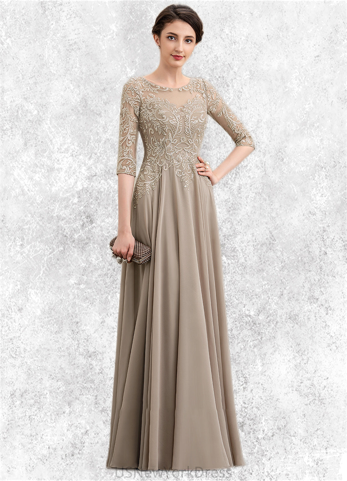 Mariam A-Line Scoop Neck Floor-Length Chiffon Lace Mother of the Bride Dress With Sequins DJ126P0014764