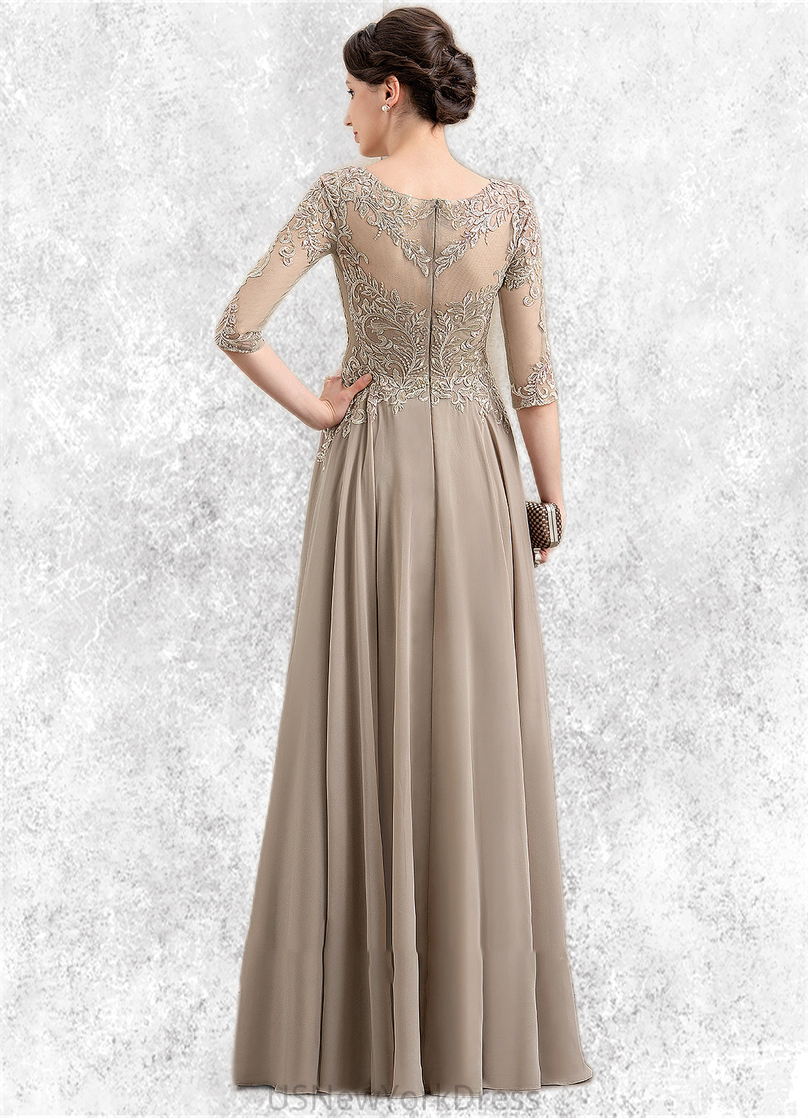 Mariam A-Line Scoop Neck Floor-Length Chiffon Lace Mother of the Bride Dress With Sequins DJ126P0014764