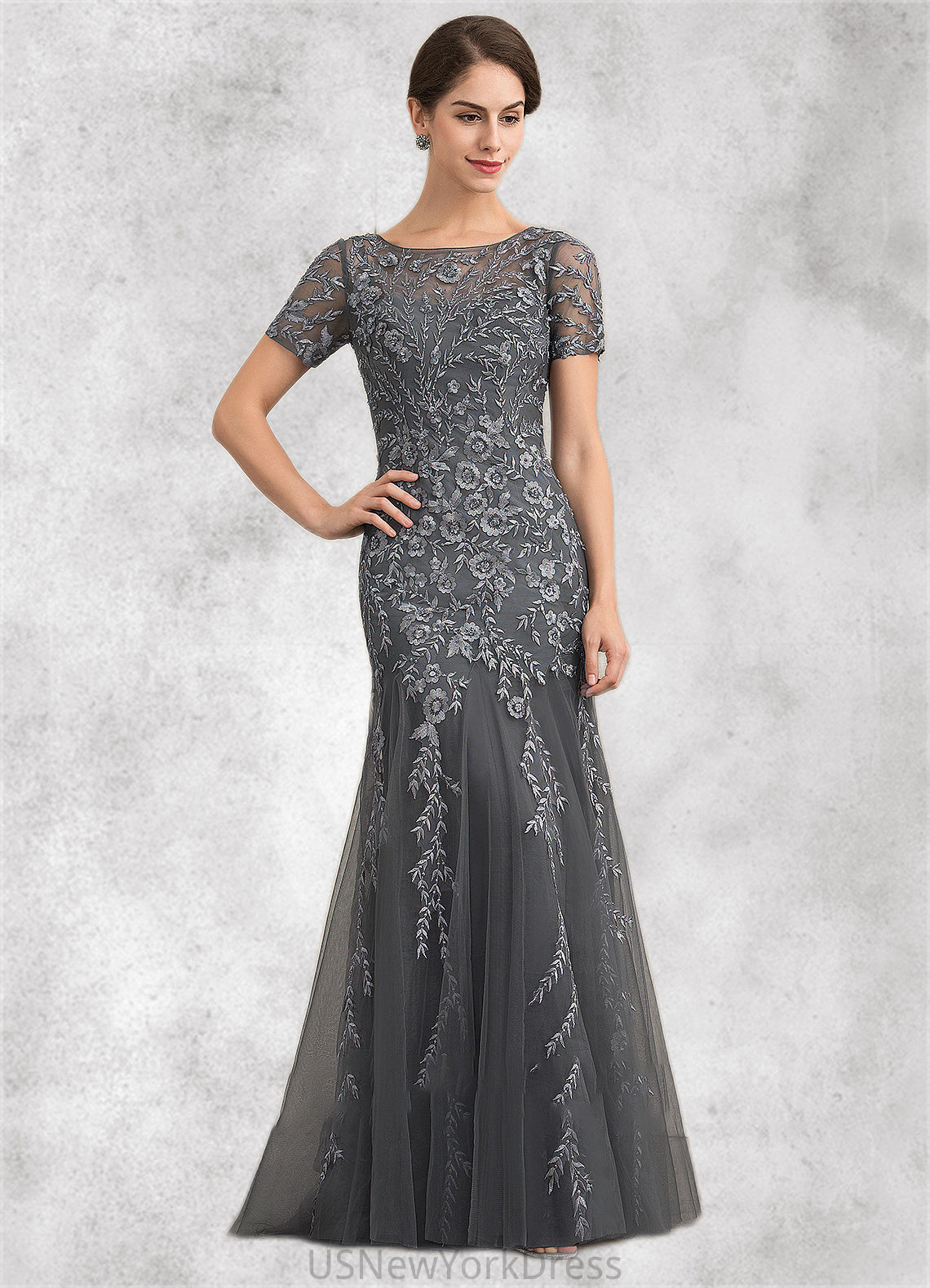 Rosie Trumpet/Mermaid Scoop Neck Floor-Length Tulle Lace Mother of the Bride Dress With Beading Sequins DJ126P0014767