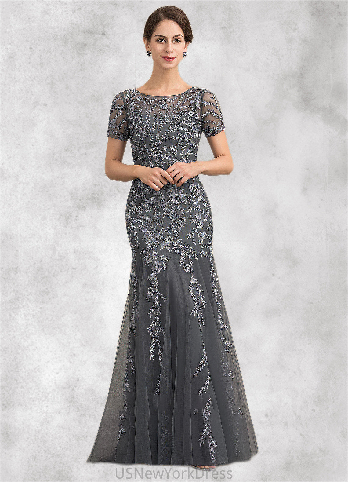 Rosie Trumpet/Mermaid Scoop Neck Floor-Length Tulle Lace Mother of the Bride Dress With Beading Sequins DJ126P0014767