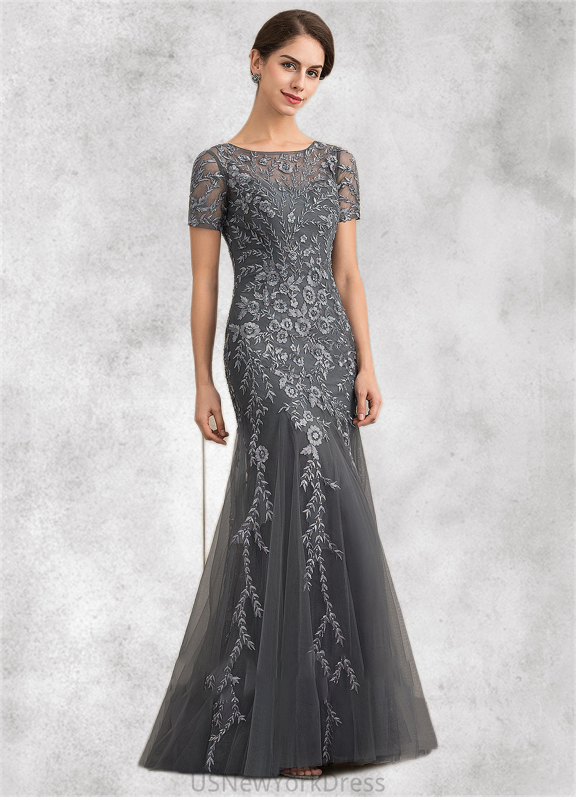 Rosie Trumpet/Mermaid Scoop Neck Floor-Length Tulle Lace Mother of the Bride Dress With Beading Sequins DJ126P0014767