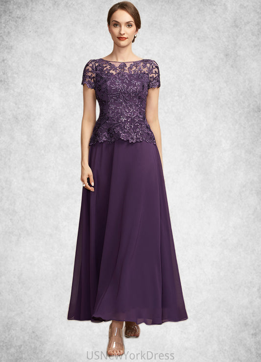 Valentina A-Line Scoop Neck Ankle-Length Chiffon Lace Mother of the Bride Dress With Sequins DJ126P0014769