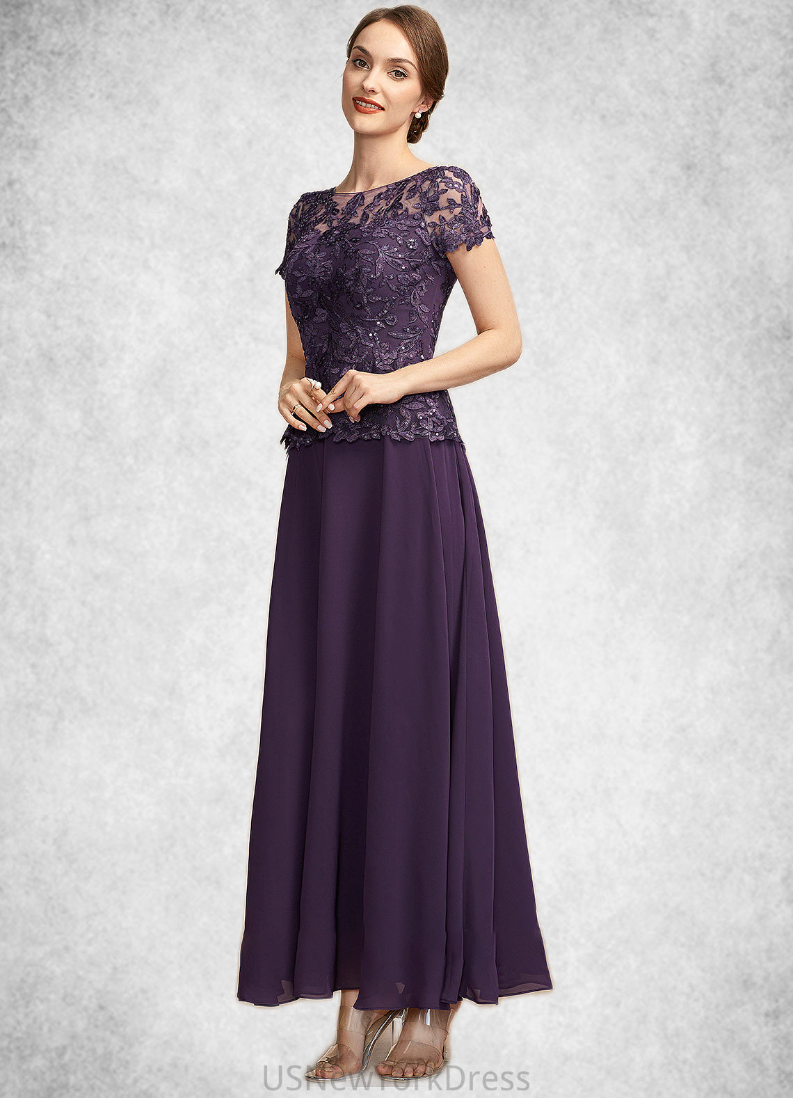 Valentina A-Line Scoop Neck Ankle-Length Chiffon Lace Mother of the Bride Dress With Sequins DJ126P0014769