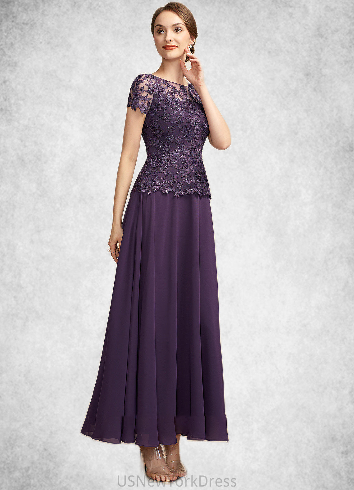 Valentina A-Line Scoop Neck Ankle-Length Chiffon Lace Mother of the Bride Dress With Sequins DJ126P0014769