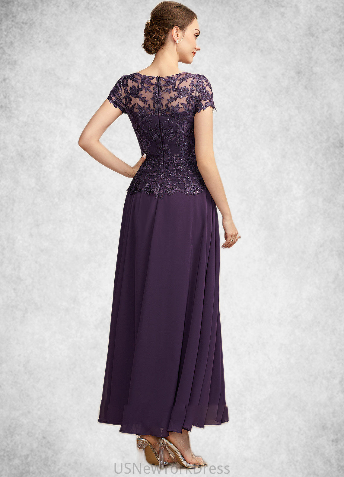 Valentina A-Line Scoop Neck Ankle-Length Chiffon Lace Mother of the Bride Dress With Sequins DJ126P0014769