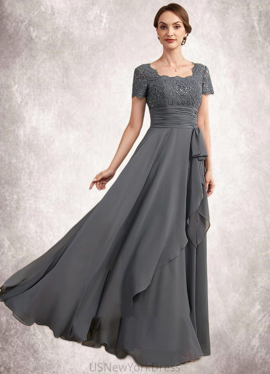 Valentina A-Line Square Neckline Floor-Length Chiffon Lace Mother of the Bride Dress With Ruffle Sequins DJ126P0014770