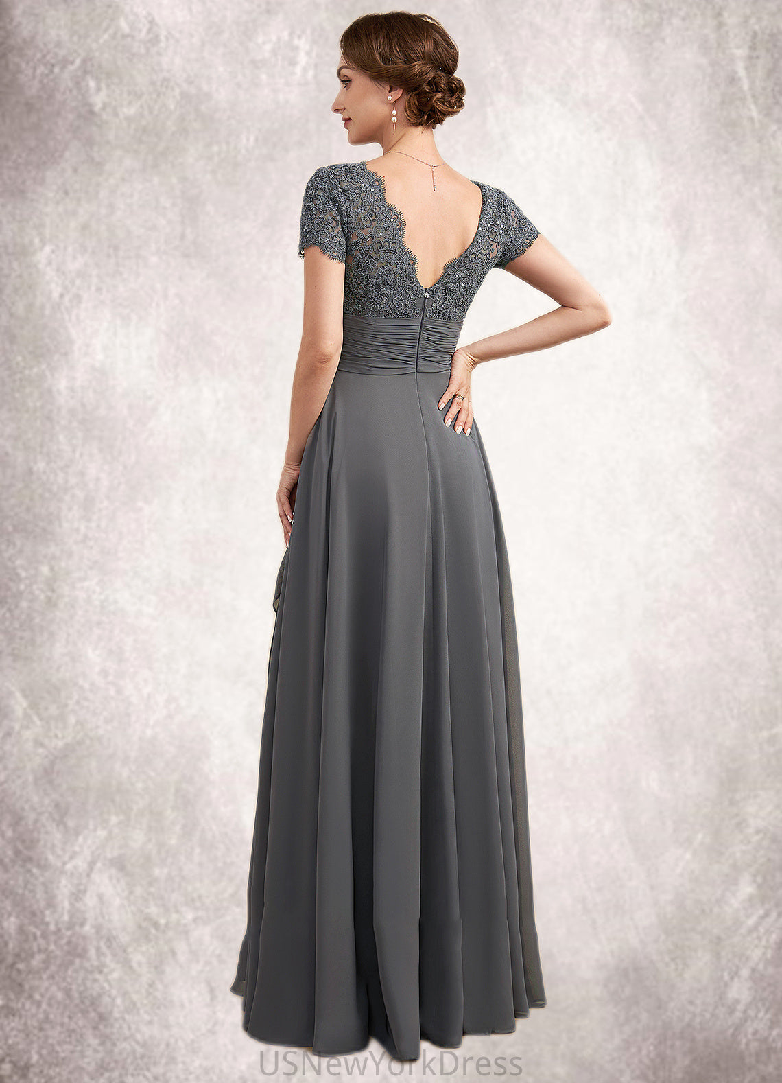 Valentina A-Line Square Neckline Floor-Length Chiffon Lace Mother of the Bride Dress With Ruffle Sequins DJ126P0014770