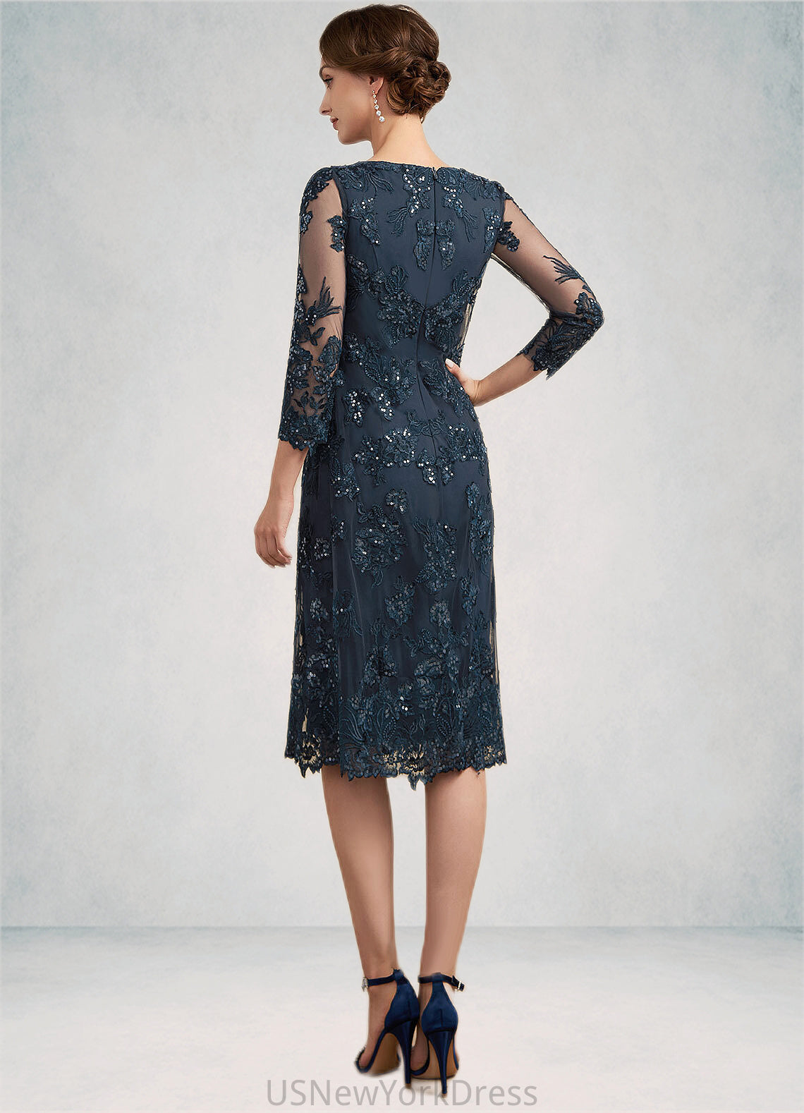 Marlie Sheath/Column Scoop Neck Knee-Length Chiffon Lace Mother of the Bride Dress With Sequins DJ126P0014771