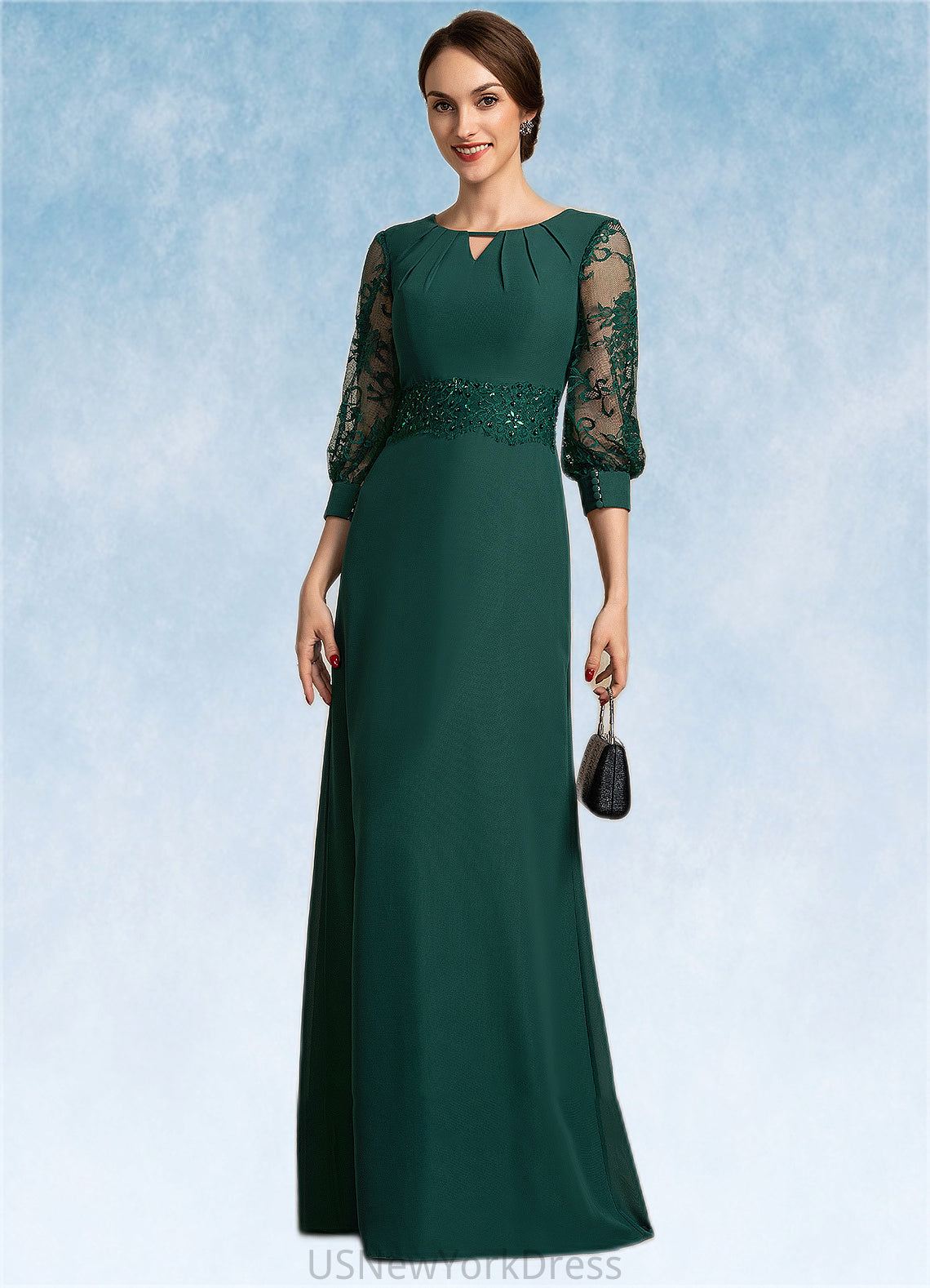 Tamara A-Line Scoop Neck Floor-Length Chiffon Lace Mother of the Bride Dress With Beading Sequins DJ126P0014773