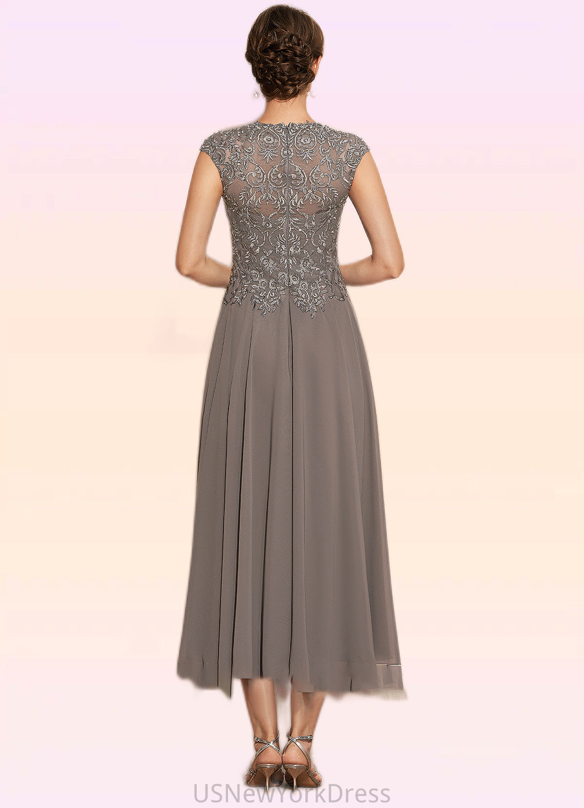 Willow A-Line Scoop Neck Tea-Length Chiffon Lace Mother of the Bride Dress With Beading DJ126P0014774