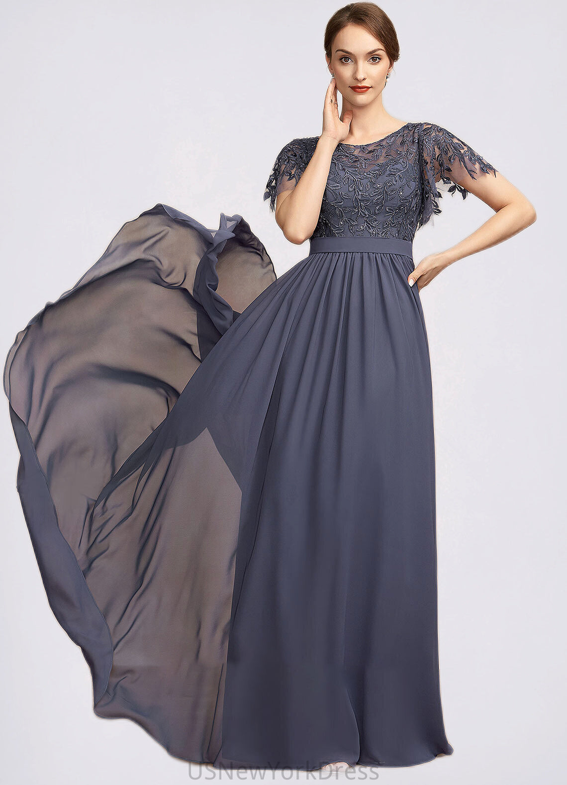 Esme A-Line Scoop Neck Floor-Length Chiffon Lace Mother of the Bride Dress With Sequins DJ126P0014775