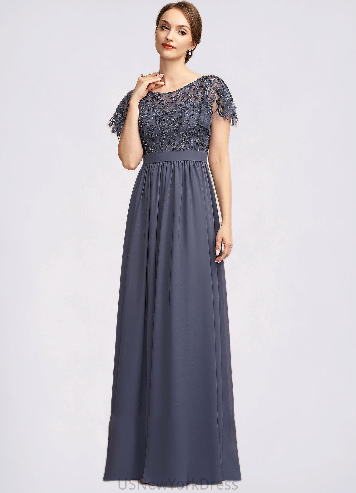 Esme A-Line Scoop Neck Floor-Length Chiffon Lace Mother of the Bride Dress With Sequins DJ126P0014775