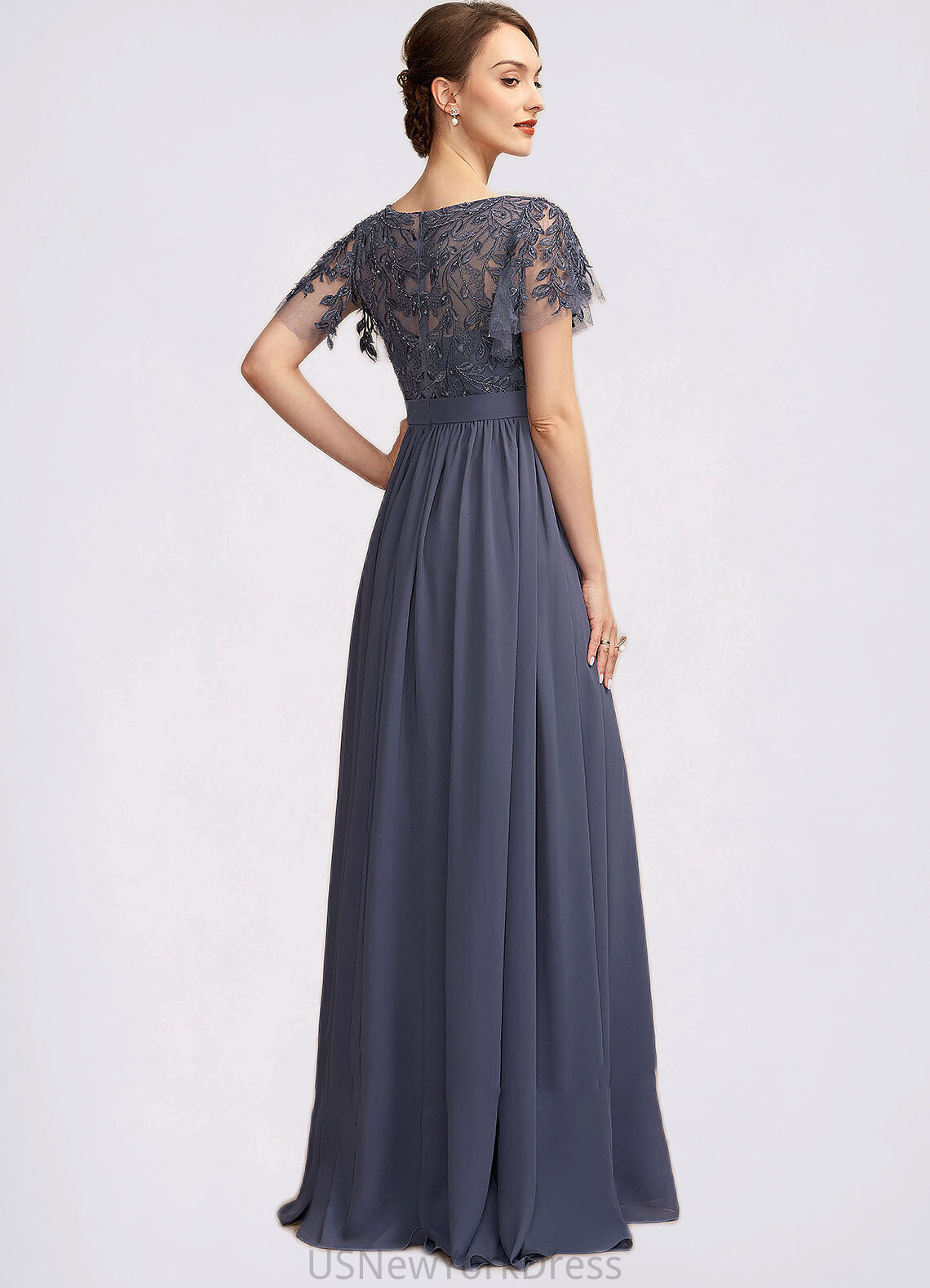 Esme A-Line Scoop Neck Floor-Length Chiffon Lace Mother of the Bride Dress With Sequins DJ126P0014775